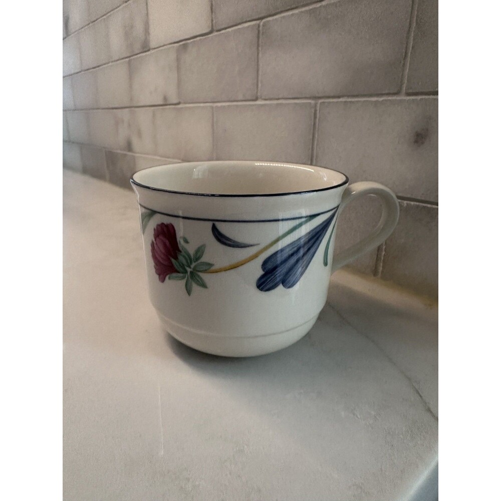Lenox Chinastone Poppies on Blue Cup Floral Stoneware Coffee Tea Mug